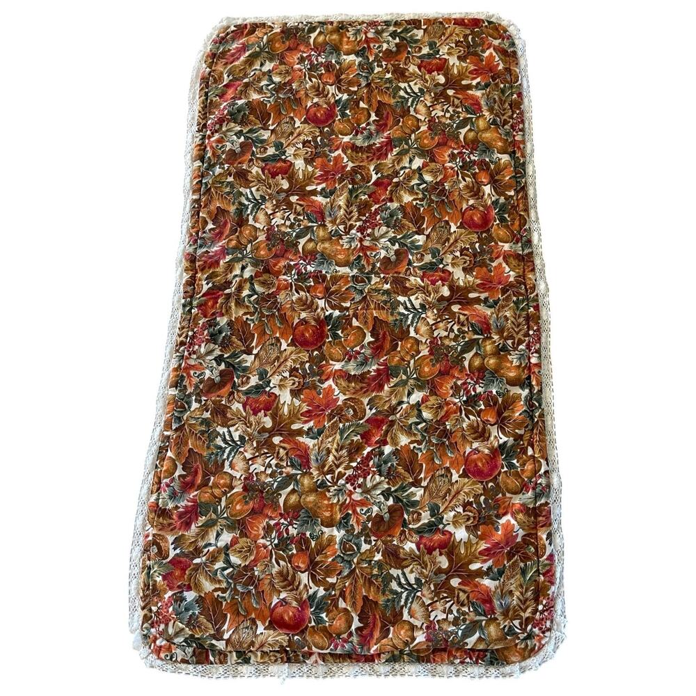 Fall Table Runner /Fabric Centerpiece Orange Red Leaves Apples Pears 32" x 17 "
